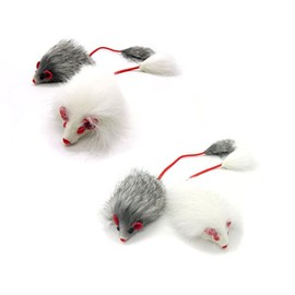 Kats'N Us Real Rabbit Fur Long Hair Mouse with Elastic Tail Cat Toy - 4pk
