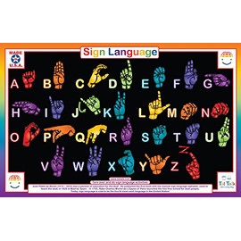 Tot Talk Sign Language Educational Placemat for Kids – Made in USA – Durable, Double-Sided, American Sign Language Placemat with Alphabet, Numbers, & Activities– Waterproof, Wipeable, 17.5” x 11.5”
