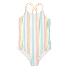 Hurley Girls One Piece Swimsuit, Pale Ivory/Multi Stripe, 7