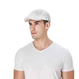 Quanhaigou Men's Mesh Cap Breathable Summer Newsboy Hat Adjustable Beret Ivy Cap Cabbie Flat Hats White