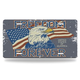 License Plate Design with Illustration of USA Flag and Eagle'S Head Aluminum Metal Car Tag Vintage America Freedom Independence Emblem Durable Automotive Front Plate 6 X 12 Inch