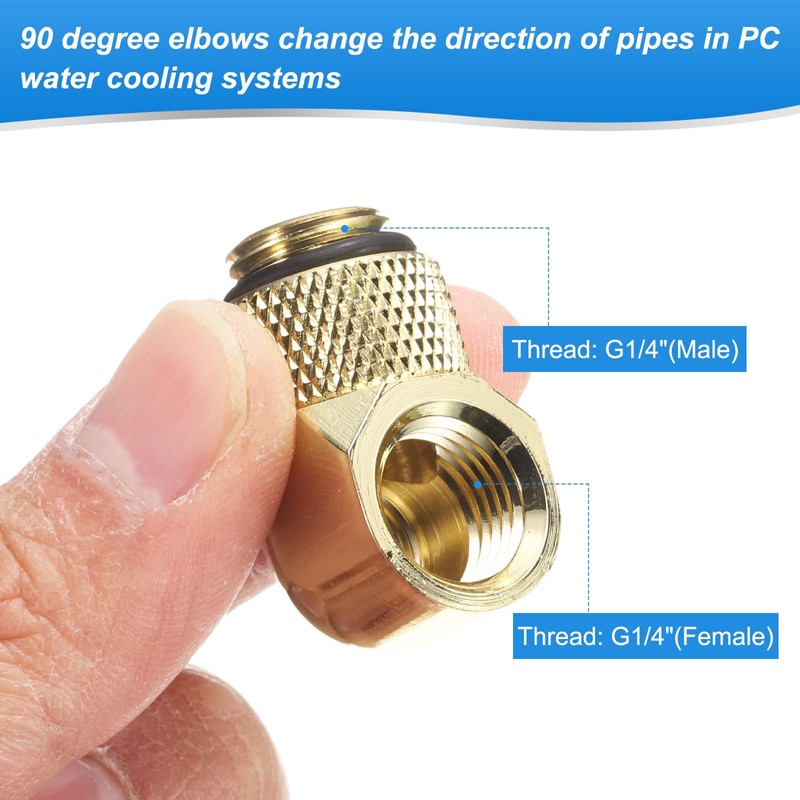 sourcing map 2pcs 90 Degree Elbow Water Cooling Adapter G1/4"