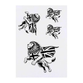 4 x 'British Lion Hero' Temporary Tattoos - Water Resistant, Skin-Safe, Non-Toxic Transfers, Mixed Sizes (TO00083158)