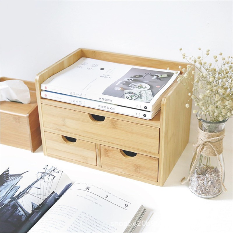 MAGIC BAMBOO 3 Drawer Bamboo Desk Organizer with Shelf –