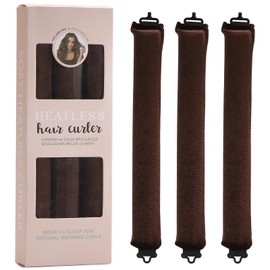 Rizador de pelo sin calor para mujeres, rizadores de pelo de satén suave sin calor para dormir, varillas para secar durante la noche, rizos para dormir para todo tipo de cabello (3 piezas, marrón)