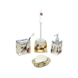 5 Piece Bathroom Set Including Toothbrush Holder - Soap Tray - Toilet Brush & Holder and Soap or Lotion Dispenser Floral