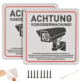 Video Surveillance Private Property Sign, 15 x 15 cm, Aluminium Camera Surveillance Sign with Drilling Holes and Installation Accessories, This Area Will Be Video Surveillance Sig