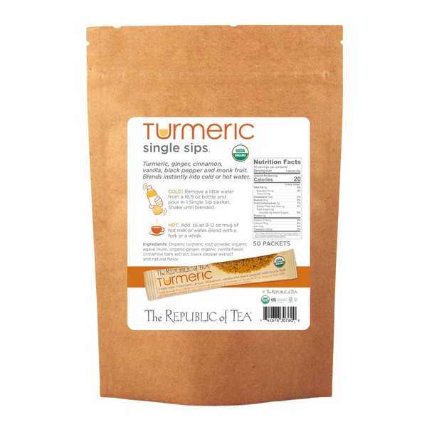 The Republic of Tea Organic Turmeric Single Sips, 50 Single