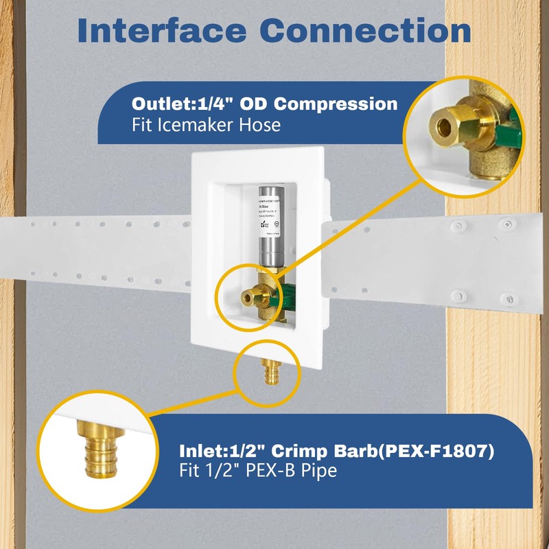 1-PACK GUOFIS Icemaker Outlet Box with 1/2" PEX Crimp Inlet