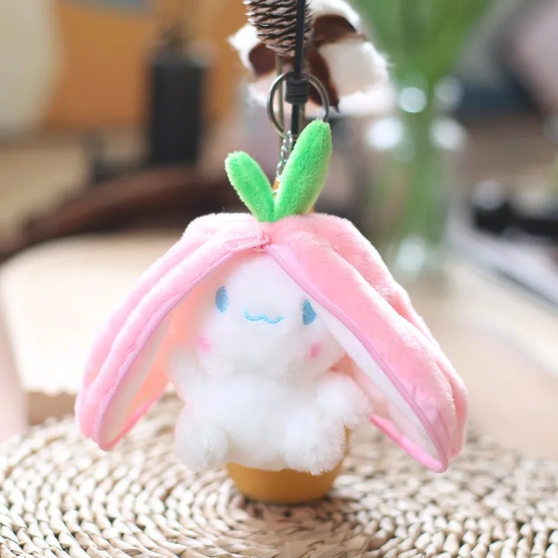 Kawaii Transforming Fruit Bunny Plush Toy, Strawberry and Carrot Rabbit