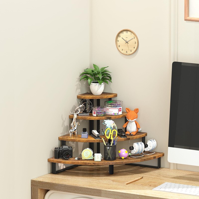 Wooden Display Stand, Tiered Display Riser with Metal Frame