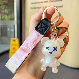 ZOIKOM Cartoon Anime Doll Cool Gradient Bear Keychain Cute Bag Pendant Personality Car Accessories Creative Small Gift, Grey, One Size, Bear-white