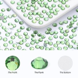 Meibite Light Green Flatback Rhinestones, Glass Rhinestones for Nail Art and Craft, Glue Fix, Loose Crystal Gemstones(Lt.Green, SS16, 1440pcs, 3.8-4.0mm)