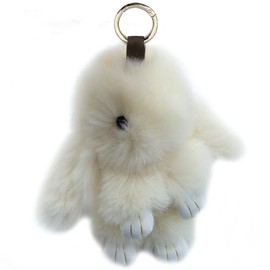 Xsclpomddy Cute Large Plush Rabbit Keyring Plush Bunny 7 in Keyring Pom Poms Bag Pendant Handbag Car Key Decoration, Light Gray