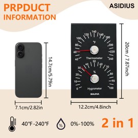 Asidius Sauna Thermometer, 2 in 1 Aluminum Sauna Thermometer and Hygrometer, Sauna Thermometer Fahrenheit, Sauna Temperature Gauge for Sauna Room
