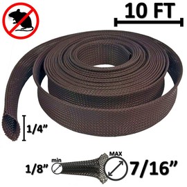 Electriduct 1/4" Chewing Resistant Braided Sleeving Repulsive Hose Wire Mesh Cable Protection Flexible Expandable Wrap - 10 Feet