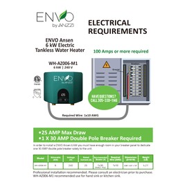 ANZZI Envo ANZZI Electric Tankless Water Heater 6 kW at 240 Volts, Small Enough to Install Anywhere - For for any bathroom sink or kitchen sink (WH-AZ006-M1)