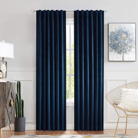Central Park Moderate Velvet Blackout Window Curtain Panels 84in LongRod Pocket Backtabs for Living RoomBedroom Geo Embossed Trellis WindoTreatment Drape Sets 52inx84inx2, Panel Pairs to Go, NavyBlue