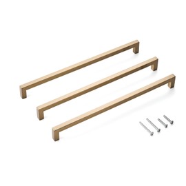 Aibeli 10 Pack 12.6 Inch (Center to Center 320mm) Cabinet Handles Modern Square Champagne Cabinet Pulls for Wardrobe Door Stainless Steel Kitchen Cabinet Handles Hardware