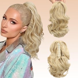 Webshaiy 12" Short Ponytail Extension, Claw Clip in Ponytail Hair Extensions Natural Curly Wavy Synthetic Fake Pony Tail Hair Pieces for Women Daily Use Dirty Blonde