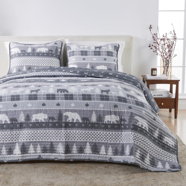 Rustic Cabin Full/Queen Size Quilt Set with Shams - All-Season,