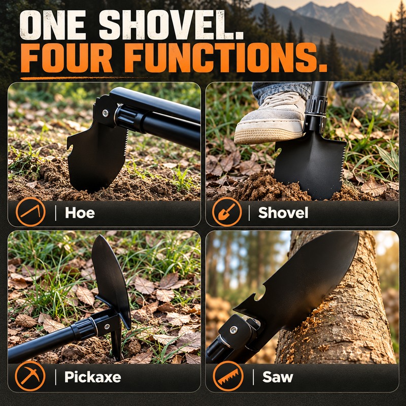 Folding Shovel for Camping and Outdoor Use – Portable Carbon
