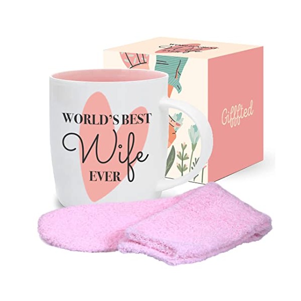 Triple Gifffted Worlds Best Wife Ever Mug and Socks, Appreciation Gift For Greatest Women, Romantic Birthday Gifts Ideas For Her From Husband, Valentines, Mothers Day Mugs, Christmas, Coffee Cup