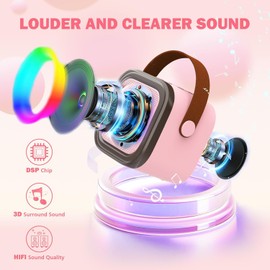 Karaoke Machine for Youth- Portable Bluetooth Mini Karaoke Microphone Singing Speaker with 2 Wireless Mics and Lights - Perfect for Parties, Family Gatherings, Birthdays, and Home Entertainment-Pink