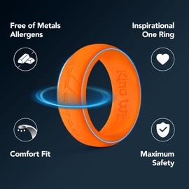 King Will Silicone Wedding Band for Men-8mm Vibrant Orange Silicone One Ring with Magic Pattern Design, Breathable Rubber Wedding Ring Comfort Fit Size 8