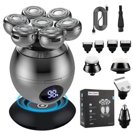 5-in-1 Electric Head Shaver for Bald Men,Rotary Design Head Shavers,Electric Men's Grooming Kit, with Rotary Blades, Clippers, Nose Trimmer, Brush, Massager,Cordless, and Rechargeable