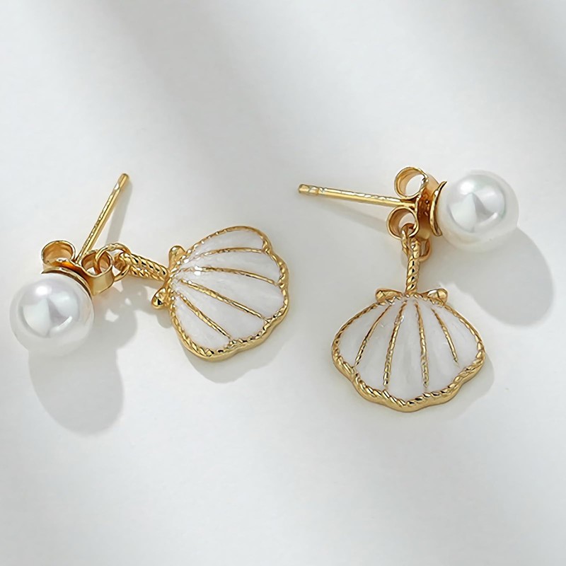 ABSOLUTE Seashell Earrings for Women S925 Sliver Beach Earring Pearl