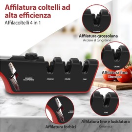 Affilacoltelli Professionale 4 in 1, Affila Coltelli da Cucina per L'uso Manuale Manico Ergonomico e Base Antiscivolo per Affilare Coltelli da Cucina Forbici