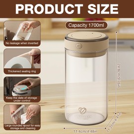 WDKXCN Coffee Canister Airtight Glass, 1.7 L Coffee Beans Container with One-Way Valve and Date Display, Transparent Coffee Tin, Coffee Beans Storage for Coffee Beans, Nuts, Tea Leaves