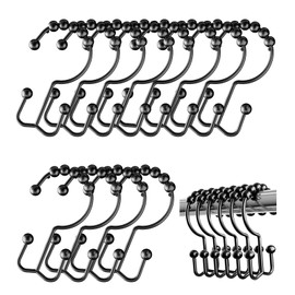 Black Metal Double Sided Shower Curtain Hooks Rings - Set of 12 Rust Proof Sturdy Hooks for Bathroom Shower Curtain Rods - Easy Installation and Durable Design