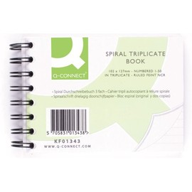 Q-Connect Feint Ruled Wirebound Triplicate Book 102x127mm