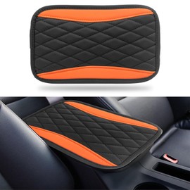 Car Center Console Cushion Pad Accessories Interior Protection Universal Leather Waterproof and Anti-scratch Armrest Seat Box Cover Profector for Most Car SUV Vehicle (Orange)