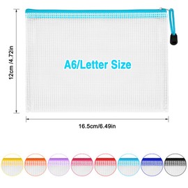 Pack of 40 A6 Document Wallets, Waterproof Document Bag, Zip Pocket, Mesh Plastic Zip Pocket for File, Paper, Cosmetics, Receipts (with Sticky Notes)