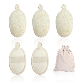 5 Stück Luffa-Badetücher, beigefarbene Luffa-Scheiben, 1 Aufbewahrungsbeutel, Badeschwamm für Erwachsene, Luffa-Schwamm, Gesichtswaschschwamm, Peeling-Badeschwamm