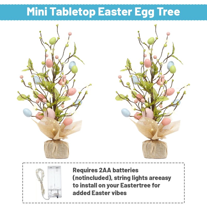 2PCS Easter Egg Tree Easter Decorations 18 Inch Lighted Easter