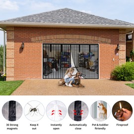 Magnetic Garage Screen Door for 1 Car Garage Doors 8x7FT- Reinforced Self Sealing Fiberglass Mesh Door with 4 Strapping Tapes, High Energy Magnets, Hands Free Door Screen with Closure Weighted Bottom