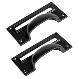 Hammer & Tongs Filing Cabinet Drawer Pull with Card Frame - W100mm x H50mm - Black - Pack of 2 - Home Cupboard Door Knob Handles Screws Included