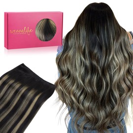 WENNALIFE Weft Hair Extensions Human Hair Extensions for Women Real Human Hair, 18 Inch 90g Balayage Natural Black to Light Blonde Sew in Hair Extensions Human Hair Straight rallonge cheveux humain