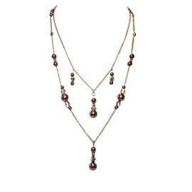 Cynthia Lynn "PENNIES FROM HEAVEN" Copper Czech Crystal Glass Pearl Layered Necklace