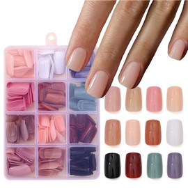 12Packs 288Pcs Square Press on Nails Short Square Nail Tips Natural Fake Nails Soft Gel False Nails Kit Glossy Solid Color Acrylic Nails Art for Women Daily Wear Manicure Deco 12 Size - 12 Colors