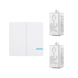 USUPERINK Wireless Lights Switch Kit,2 Gang Wireless Switch & 1 Remote Receiver, No WiFi Needed, No Wiring Outdoor 1900ft Indoors 229ft for Led Light,Ceiling Lights and Lamps
