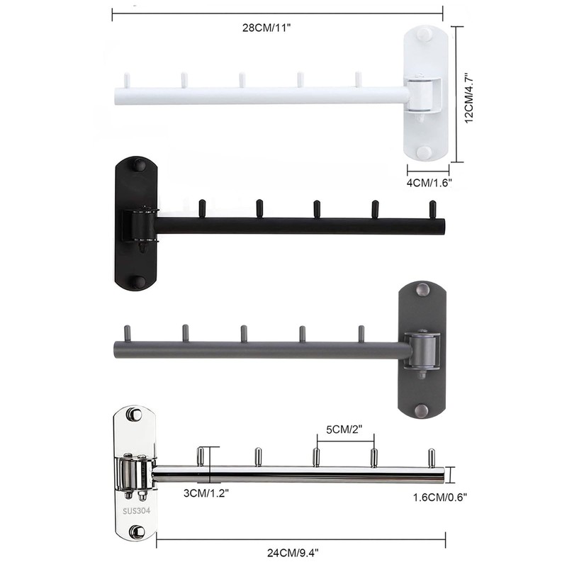 Zivisk 2 Pcs Folding Wall Mounted Clothes Hanger Rack with