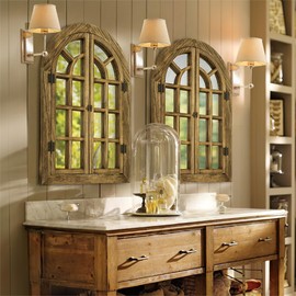 Dorlicecass Arched Wall Mirror -Window Mirrors for Wall Decor Wood Frame Farmhouse Decor Decorative Wall Mirrors Like Window for Bedroom, Living Room, Entrance, Dining Room (Wood, 24"x36")