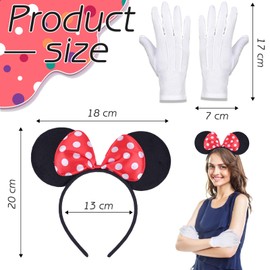 DONGSZQ Mini Mouse Ears Costume Set, Mini Mouse Ears, Mini Mouse Headband, with Red Bow and White Dots, Mouse Ears Headband, Mini Mouse Costume Accessories, for Carnival Party