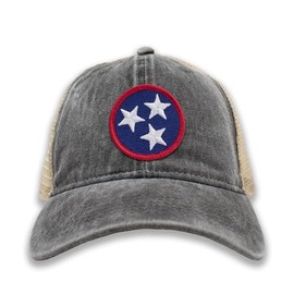 Tennessee Tristar Embroidered Patch Ball Cap or Trucker Hat (Stonewash Gray w/Tan Mesh)