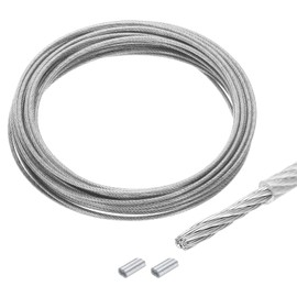 QUARKZMAN Wire Rope Stainless Steel 10 m x 4 mm Steel Cable PVC Coated with 2 Rope Clips Safety Wire Hanging Wire Wire Cable Washing Line for Picture Frames Outdoor Fence Curtains, Transparent